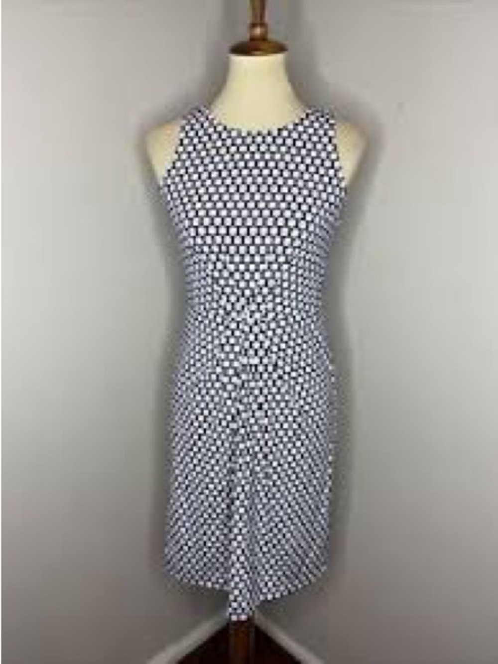 J McLaughlin Sleeveless Navy and White Geometric Sheath Dress-XS